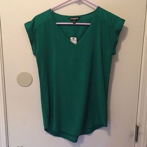 Silky green v-neck express blouse